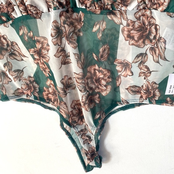 (A4c) CQ by CQ sleeveless bodysuit green white and tan floral, Size Large, NWT - Picture 4 of 11